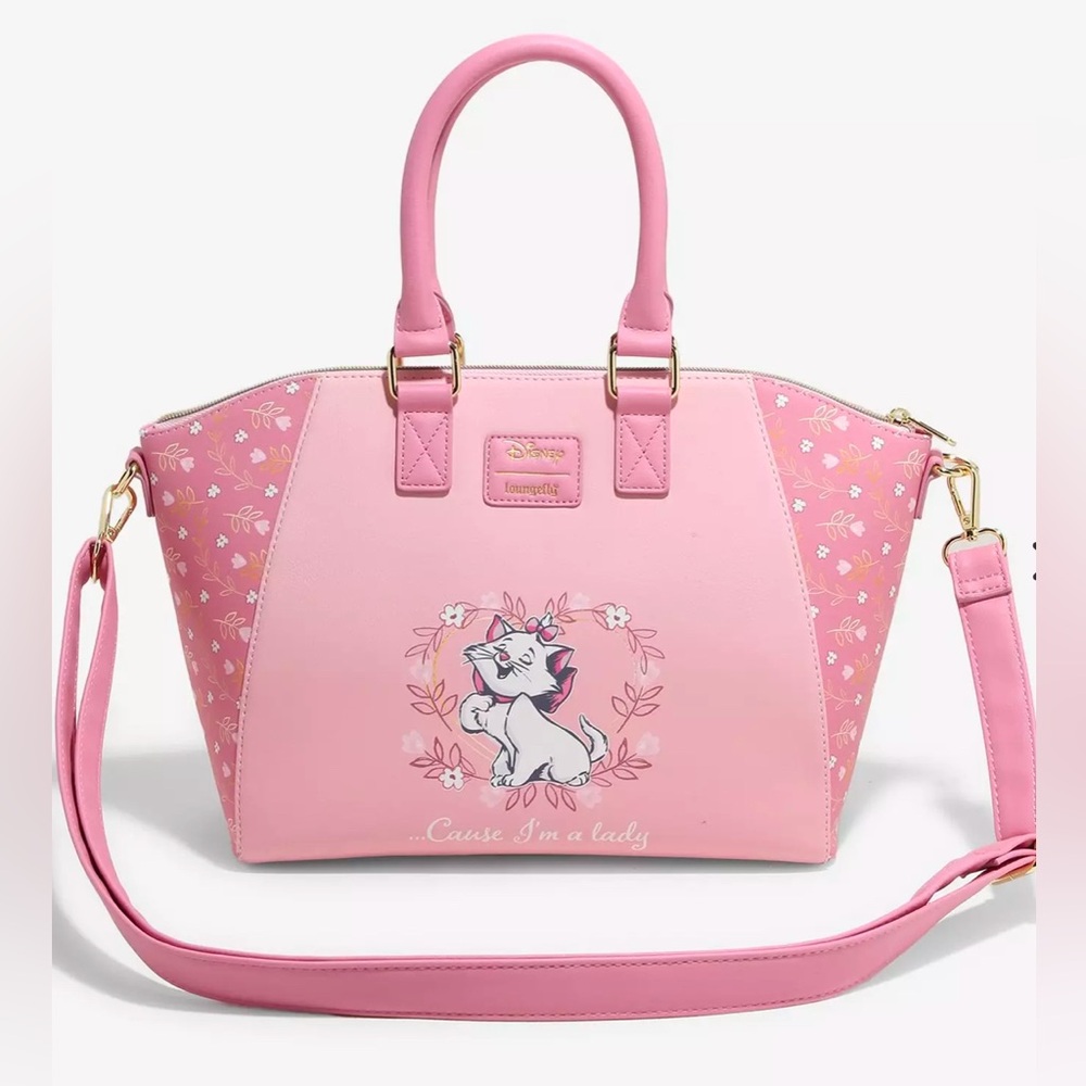 Disney Loungefly Aristocats Marie Purse Handbag Pink Floral Satchel Bag New